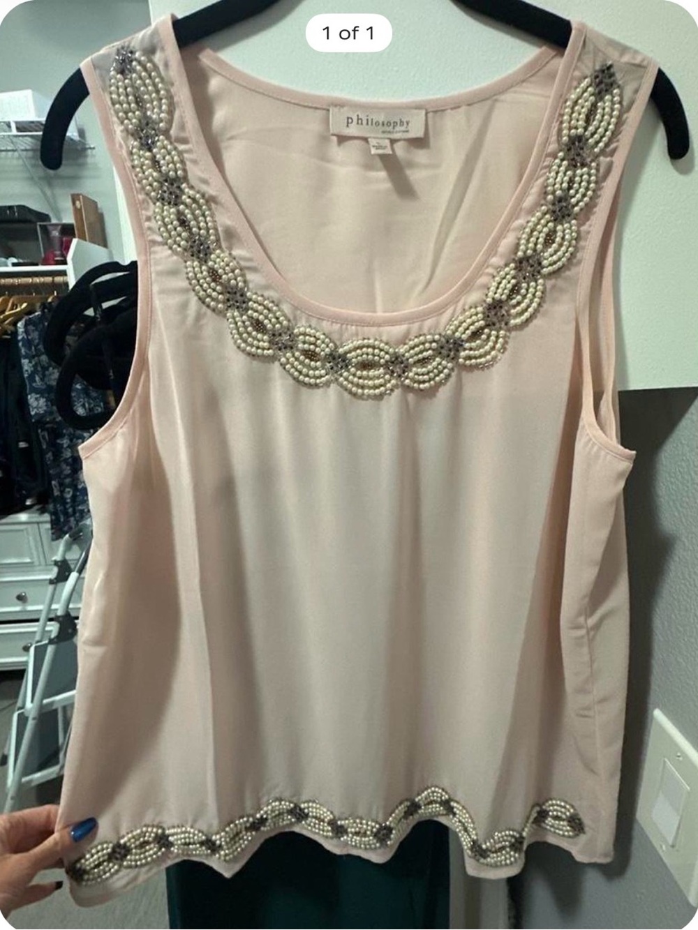 Philosophy Beaded Scoop Neck Sleeveless Camisole - Light Blush - Picture 1 of 1